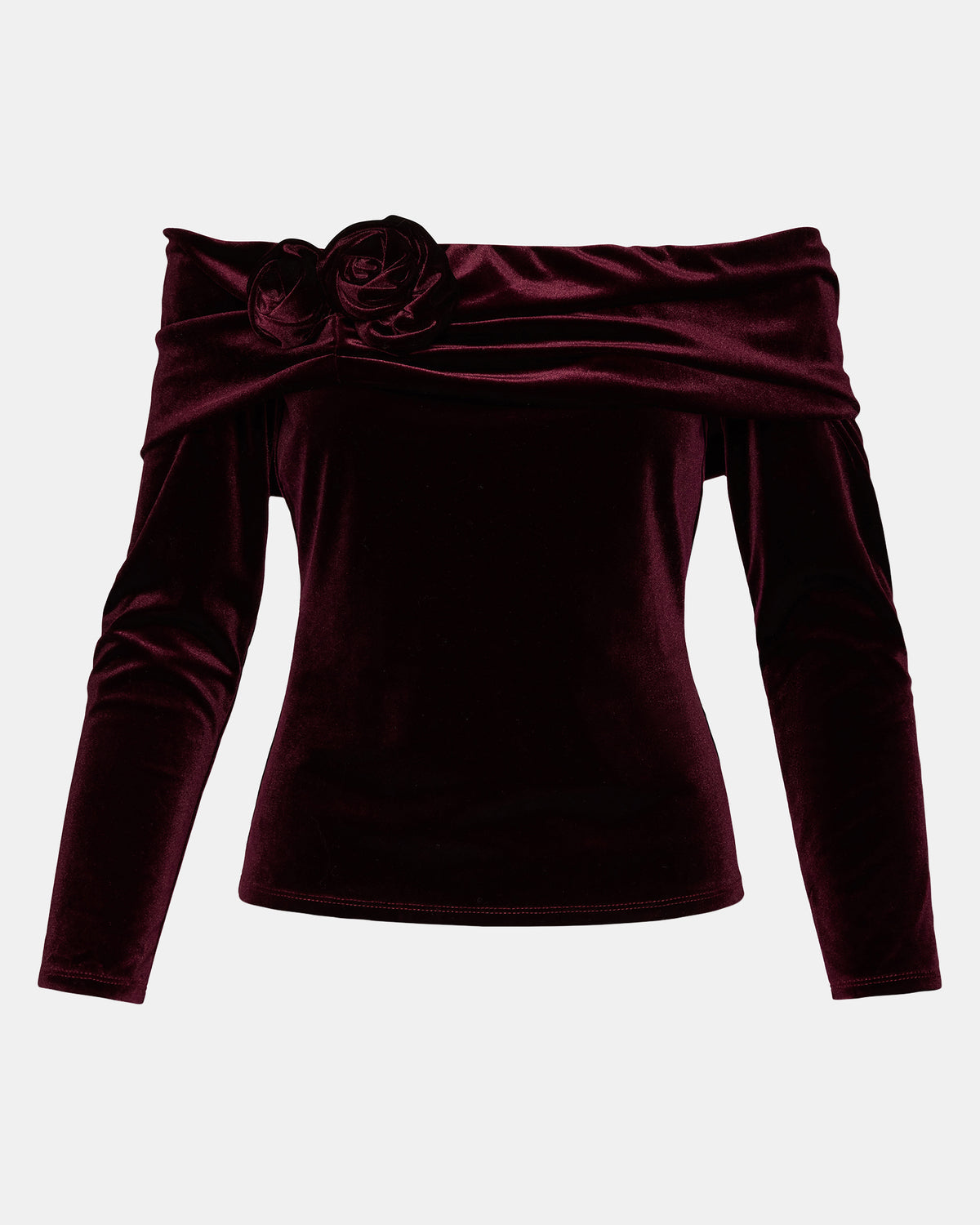 LICI Wine Long-Sleeved Velvet Rose Off-The-Shoulder Women's Top | Steve Madden Premium