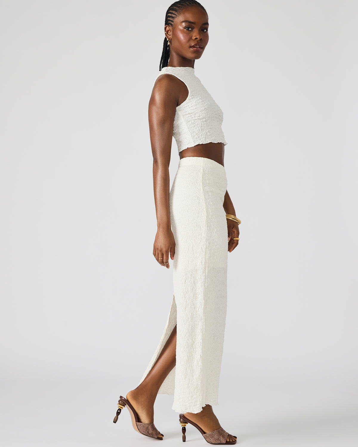 SEASIDE Maxi Skirt Set Cream Women's Textured Matching Set | Steve Madden Sale