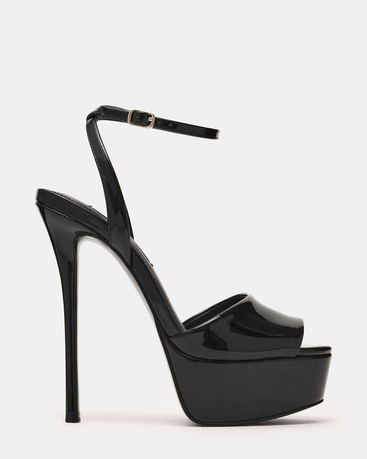 JEZZICA Black Patent Platform Stiletto Ankle Strap Women's Heel | Steve Madden Deals