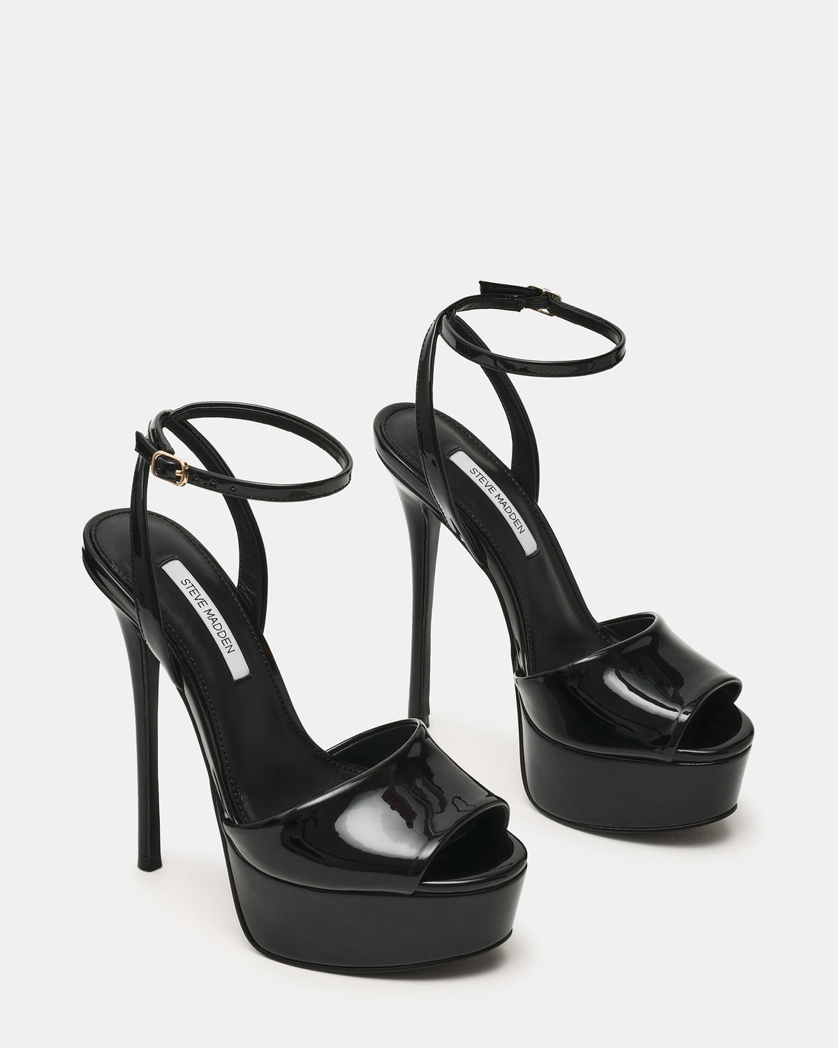 JEZZICA Black Patent Platform Stiletto Ankle Strap Women's Heel | Steve Madden Deals