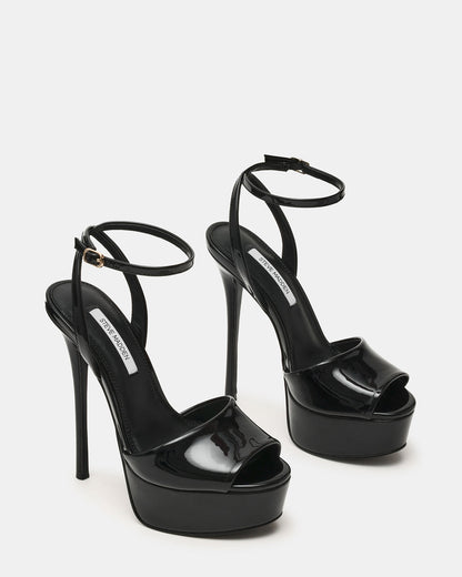 JEZZICA Black Patent Platform Stiletto Ankle Strap Women's Heel | Steve Madden Deals