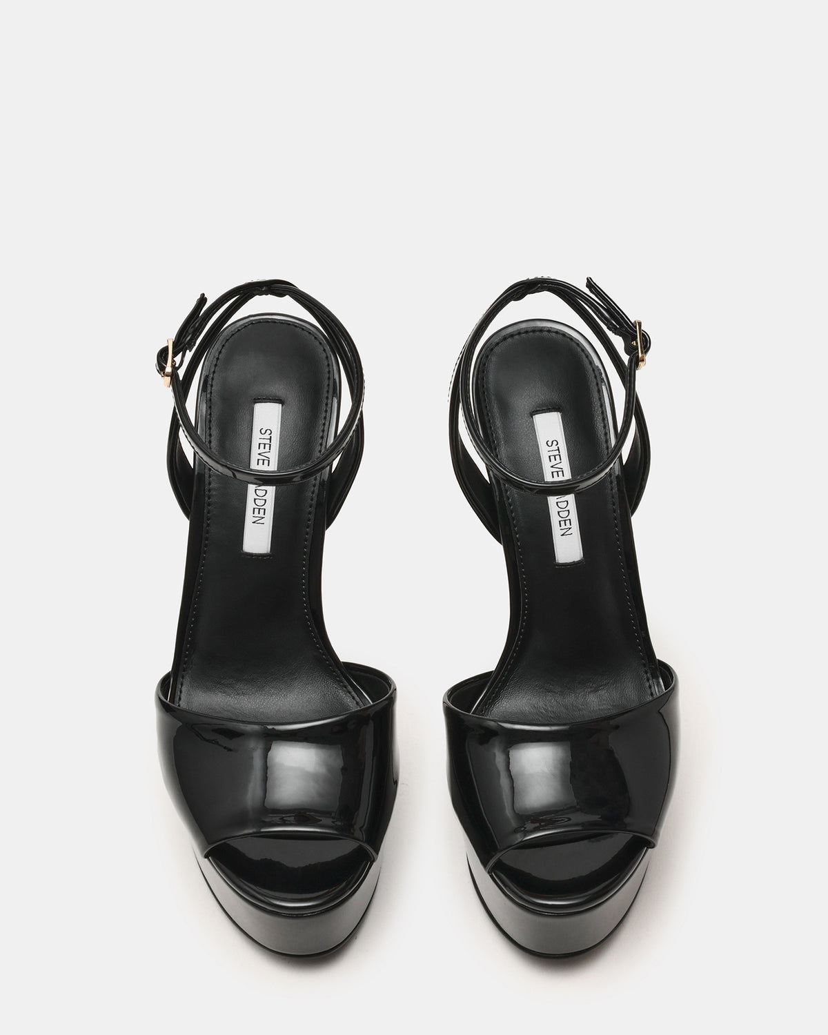 JEZZICA Black Patent Platform Stiletto Ankle Strap Women's Heel | Steve Madden Deals