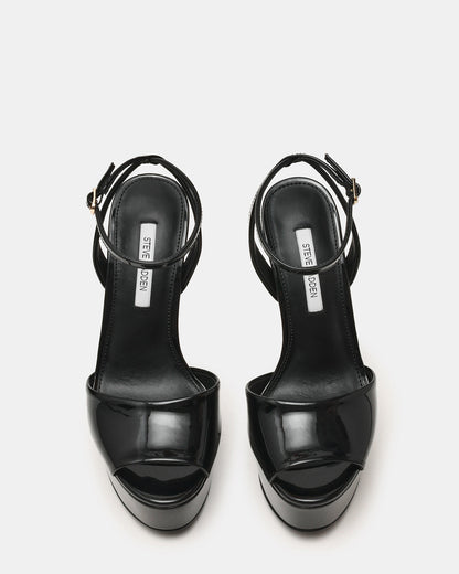 JEZZICA Black Patent Platform Stiletto Ankle Strap Women's Heel | Steve Madden Deals