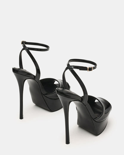 JEZZICA Black Patent Platform Stiletto Ankle Strap Women's Heel | Steve Madden Deals