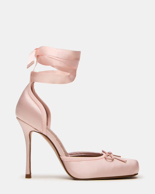 LARINA Pink Satin Square-Toe Stiletto Pump Lace-Up Women's Heel | Steve Madden Premium