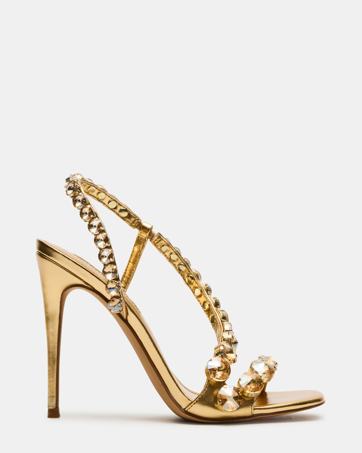 NYLIE Gold Multi Strappy Square-Toe Embellished Women's Heel | Steve Madden Discount