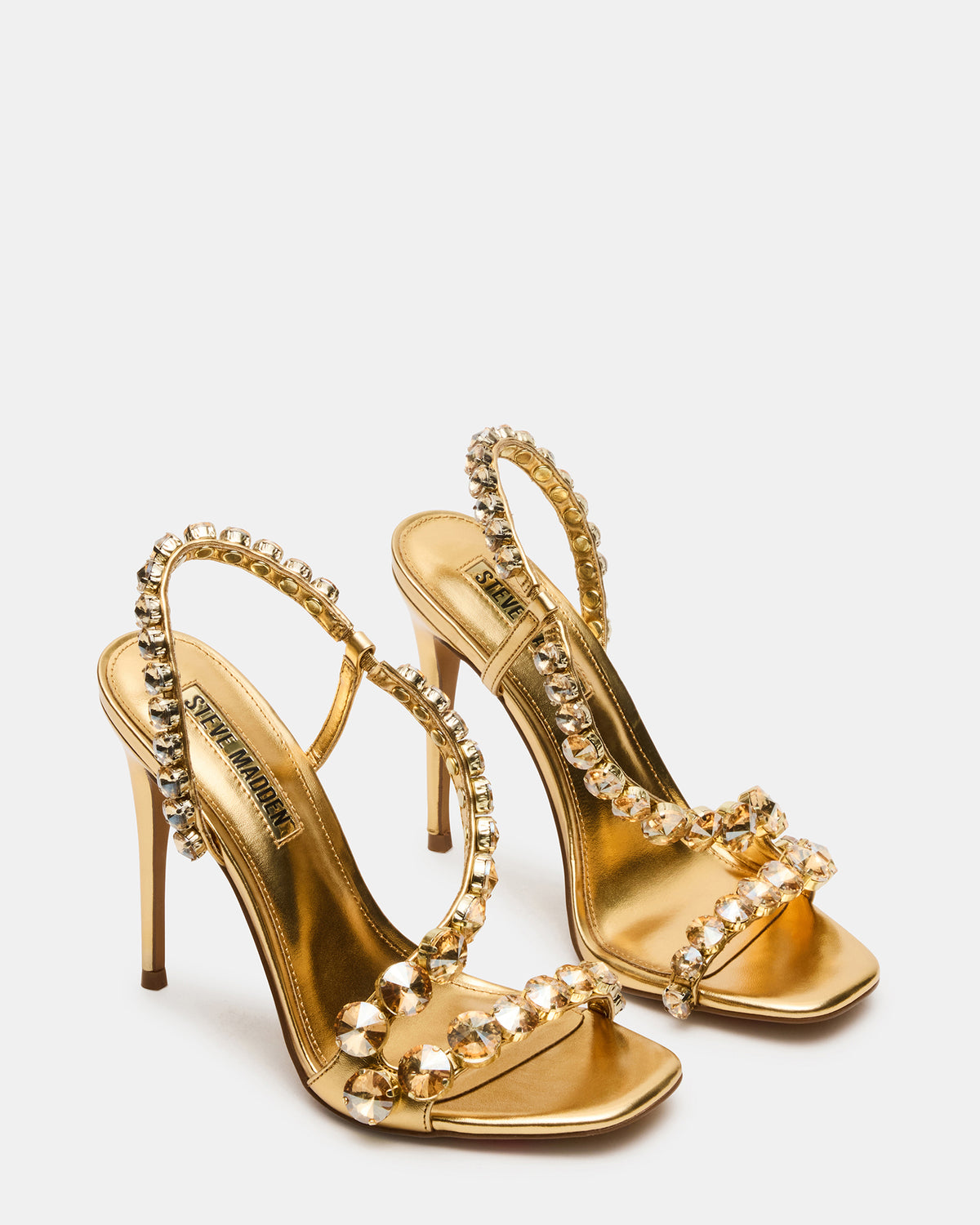 NYLIE Gold Multi Strappy Square-Toe Embellished Women's Heel | Steve Madden Discount