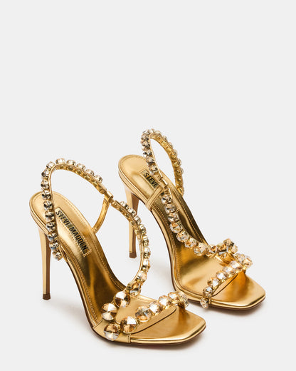 NYLIE Gold Multi Strappy Square-Toe Embellished Women's Heel | Steve Madden Discount