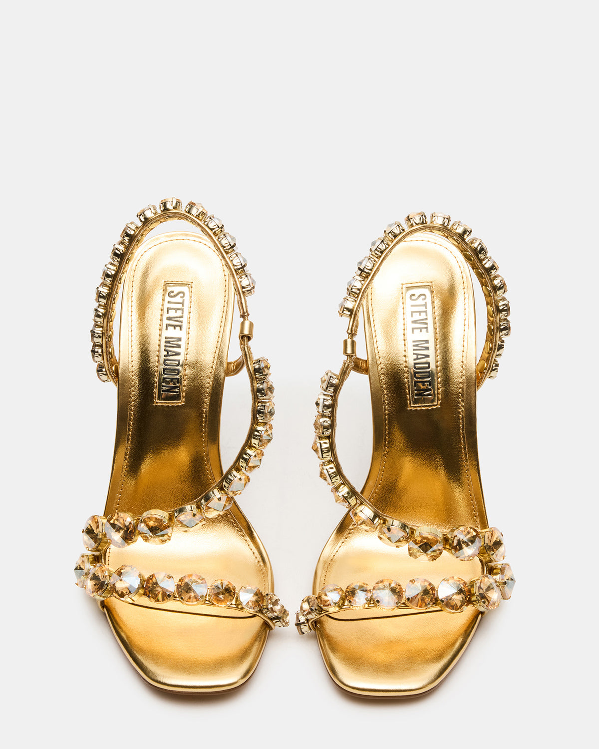 NYLIE Gold Multi Strappy Square-Toe Embellished Women's Heel | Steve Madden Discount