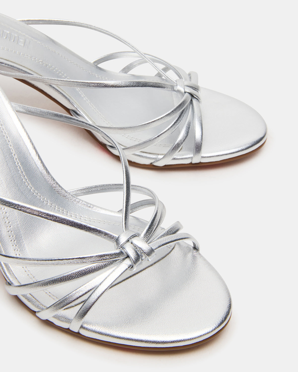 EDNA Silver Leather Strappy Mule Women's Heel | Steve Madden Sale