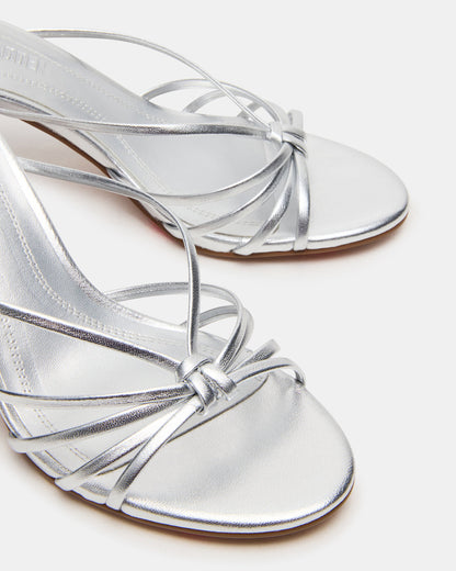 EDNA Silver Leather Strappy Mule Women's Heel | Steve Madden Sale