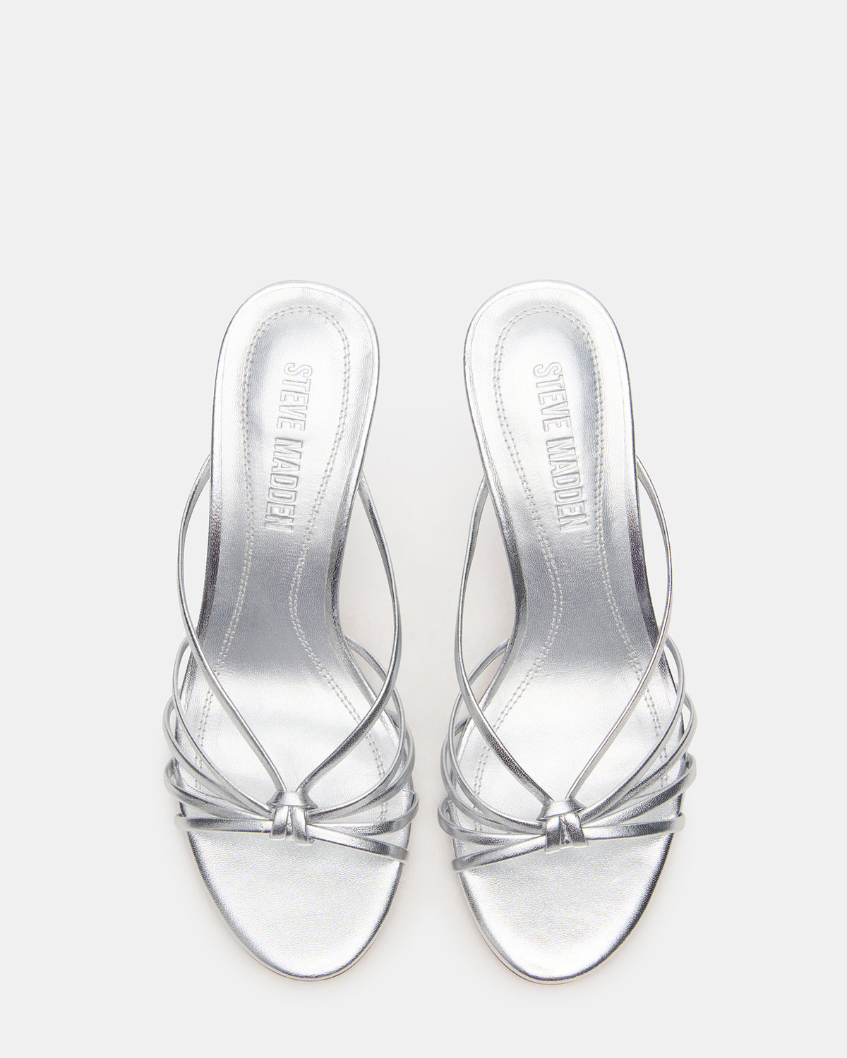 EDNA Silver Leather Strappy Mule Women's Heel | Steve Madden Sale