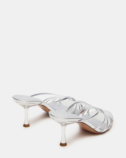EDNA Silver Leather Strappy Mule Women's Heel | Steve Madden Sale