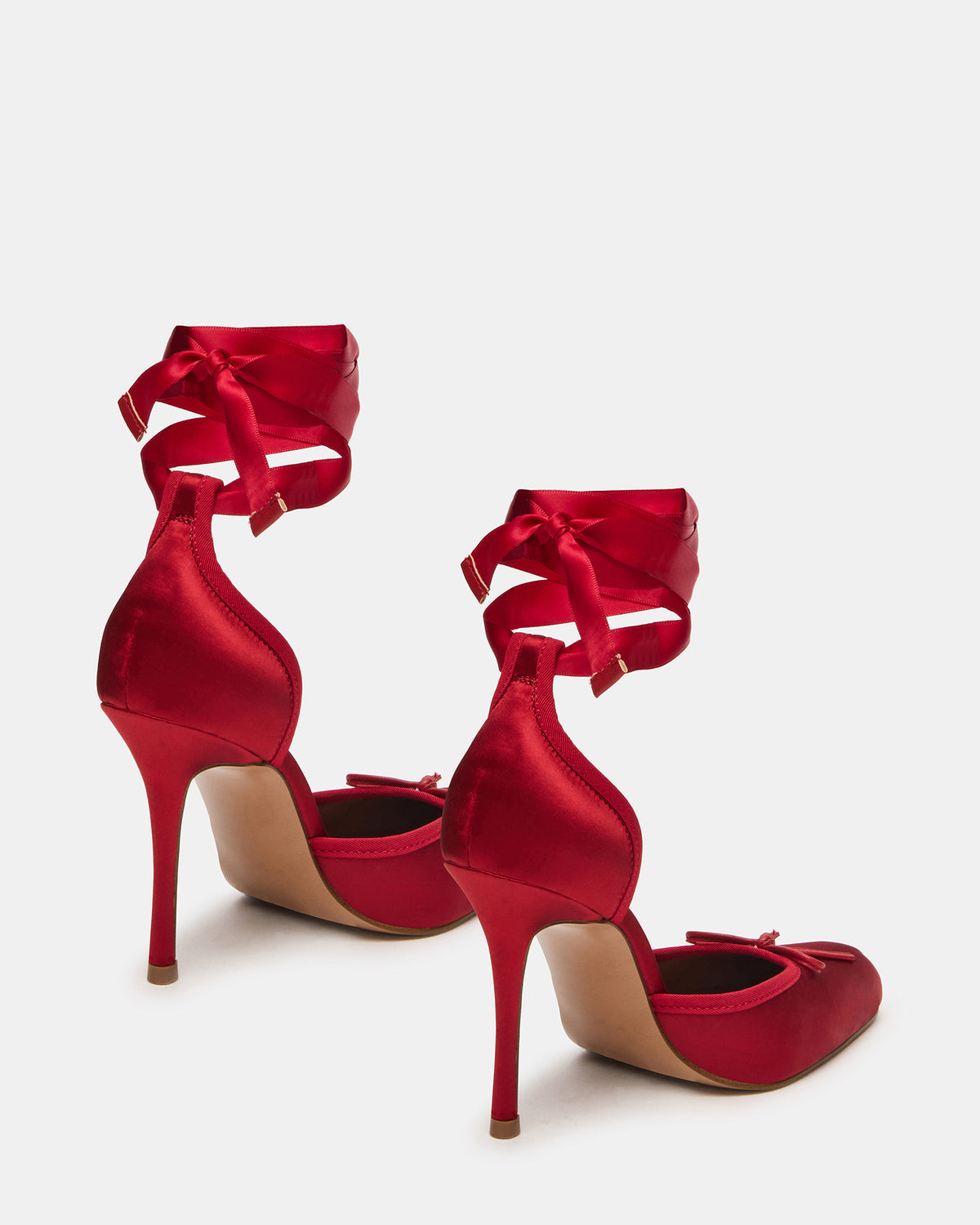 LARINA Red Satin Square-Toe Stiletto Pump Lace-Up Women's Heel | Steve Madden Sale