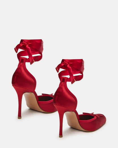 LARINA Red Satin Square-Toe Stiletto Pump Lace-Up Women's Heel | Steve Madden Sale