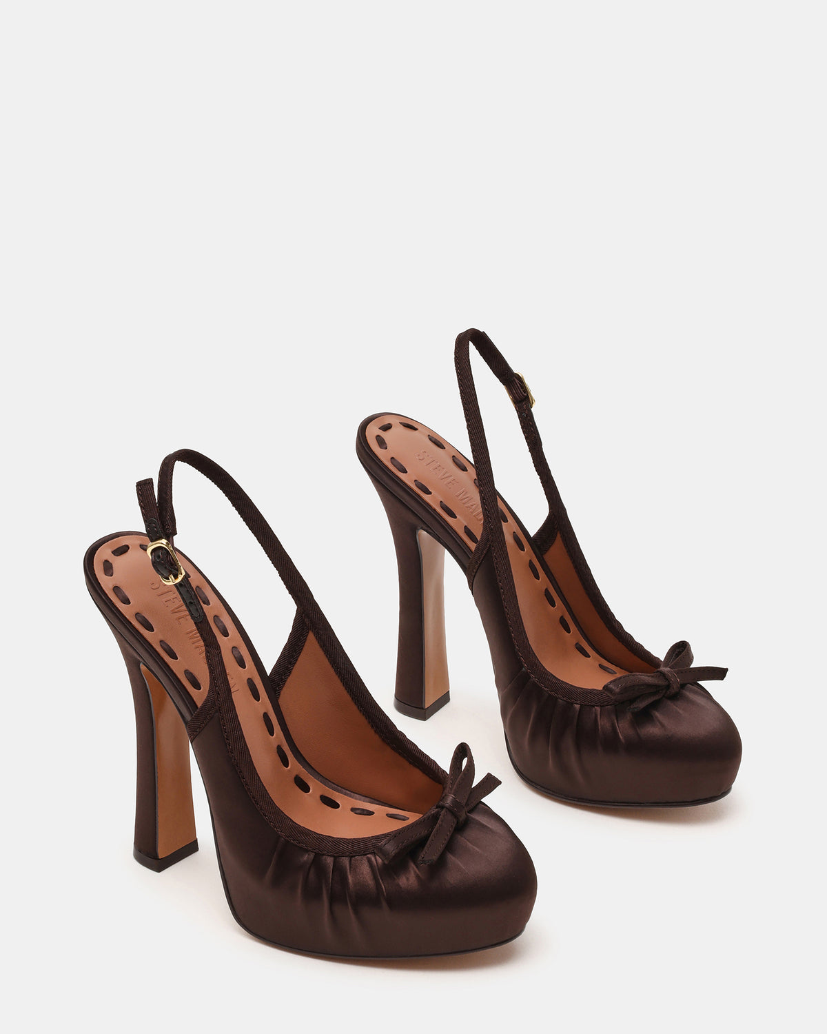 SOFIE Brown Satin Bow Slingback Platform Women's Heel | Steve Madden New