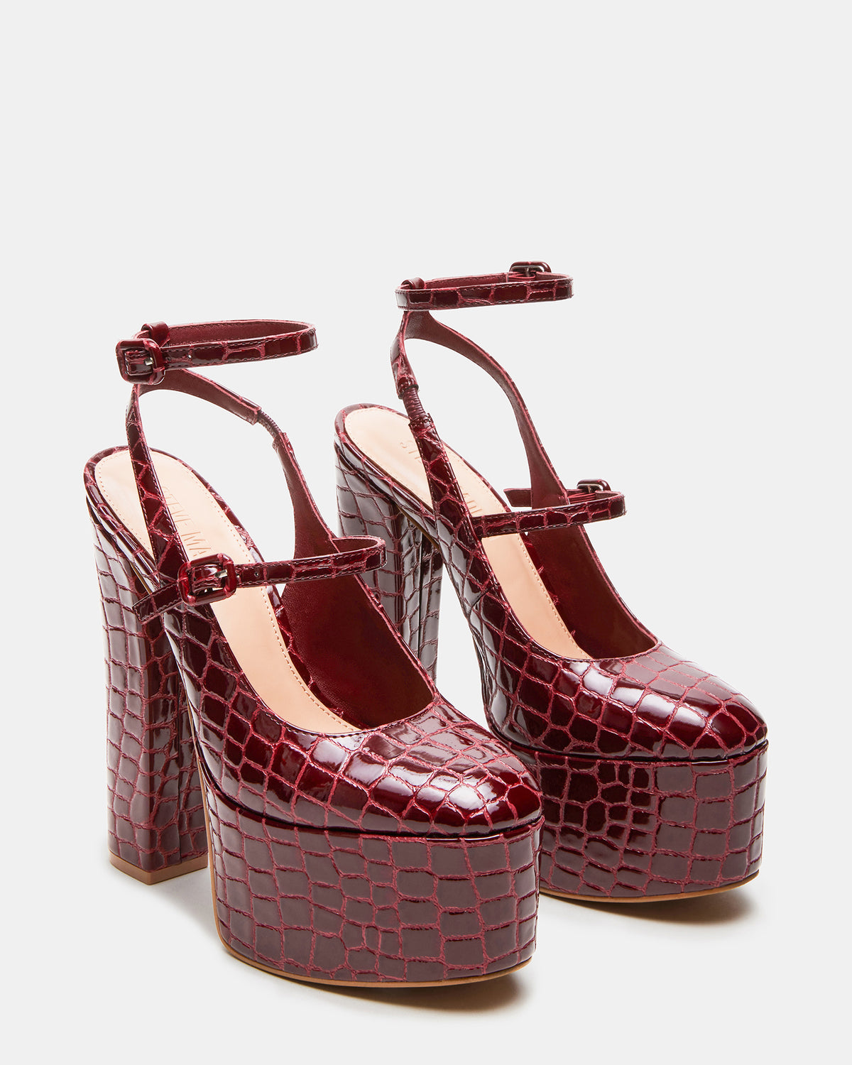 SCOTLYN Red Crocodile Women's Platform Block Heel | Steve Madden New