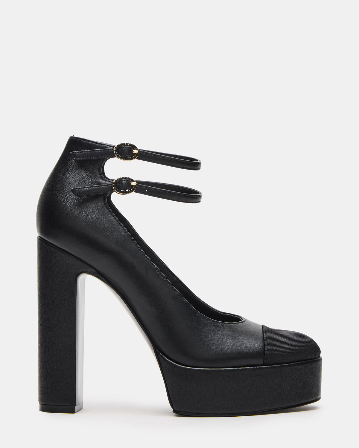 PEYTON Black Leather Block Heel Platform Women's Heel | Steve Madden Everyday