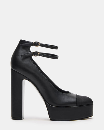 PEYTON Black Leather Block Heel Platform Women's Heel | Steve Madden Everyday