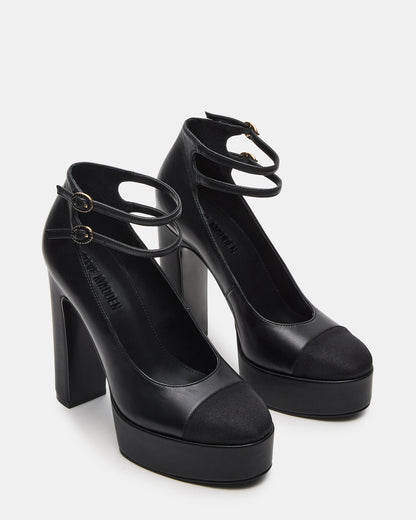PEYTON Black Leather Block Heel Platform Women's Heel | Steve Madden Everyday