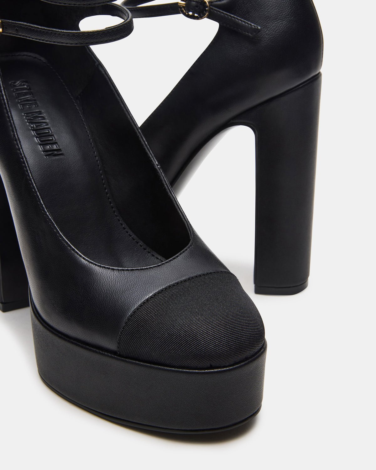 PEYTON Black Leather Block Heel Platform Women's Heel | Steve Madden Everyday