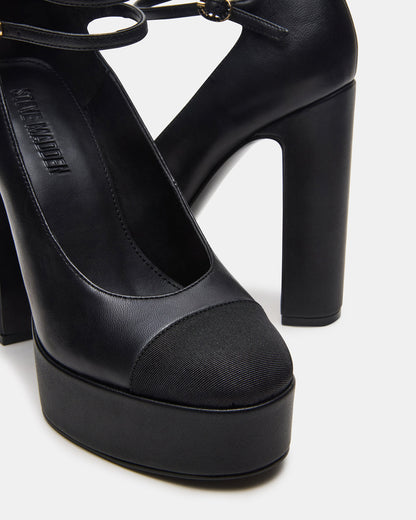 PEYTON Black Leather Block Heel Platform Women's Heel | Steve Madden Everyday