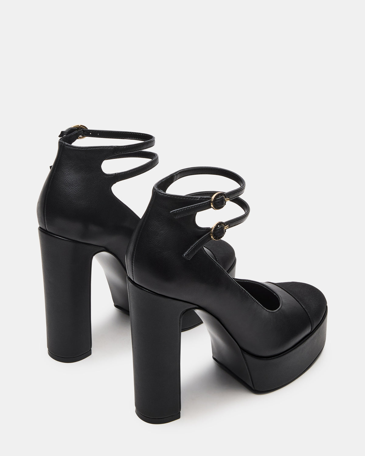 PEYTON Black Leather Block Heel Platform Women's Heel | Steve Madden Everyday