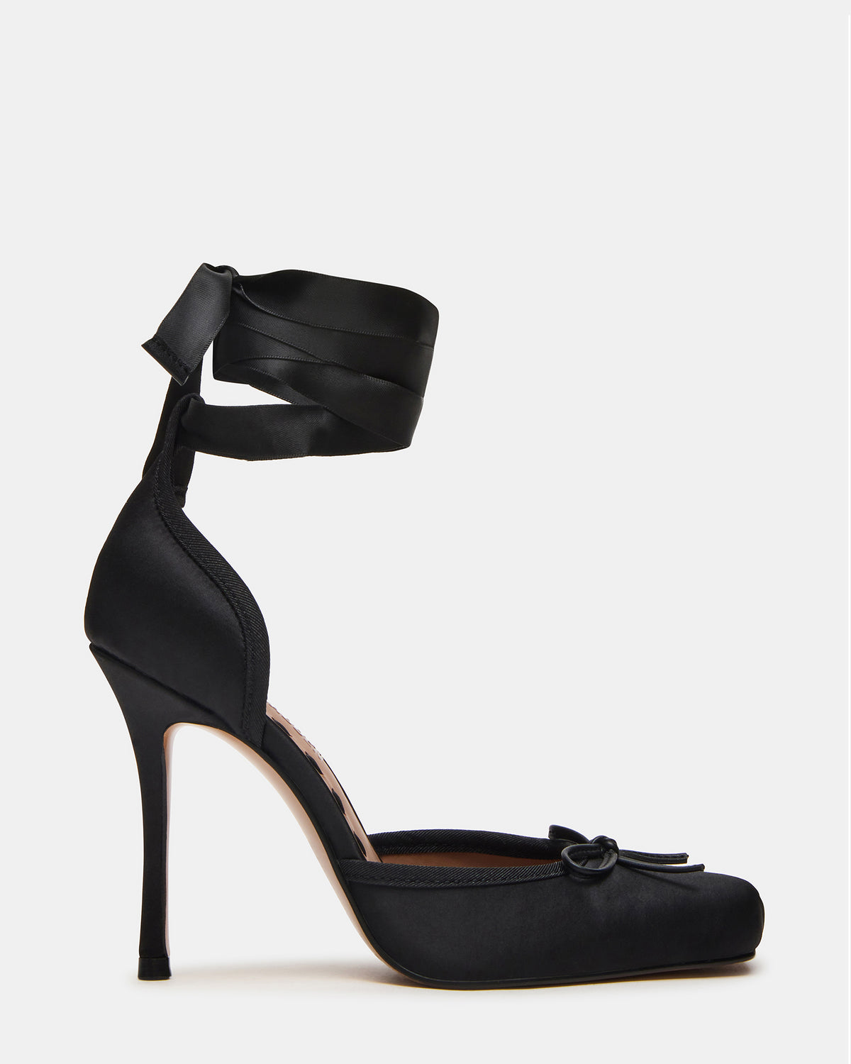 LARINA Black Satin Square-Toe Stiletto Pump Lace-Up Women's Heel | Steve Madden Classic