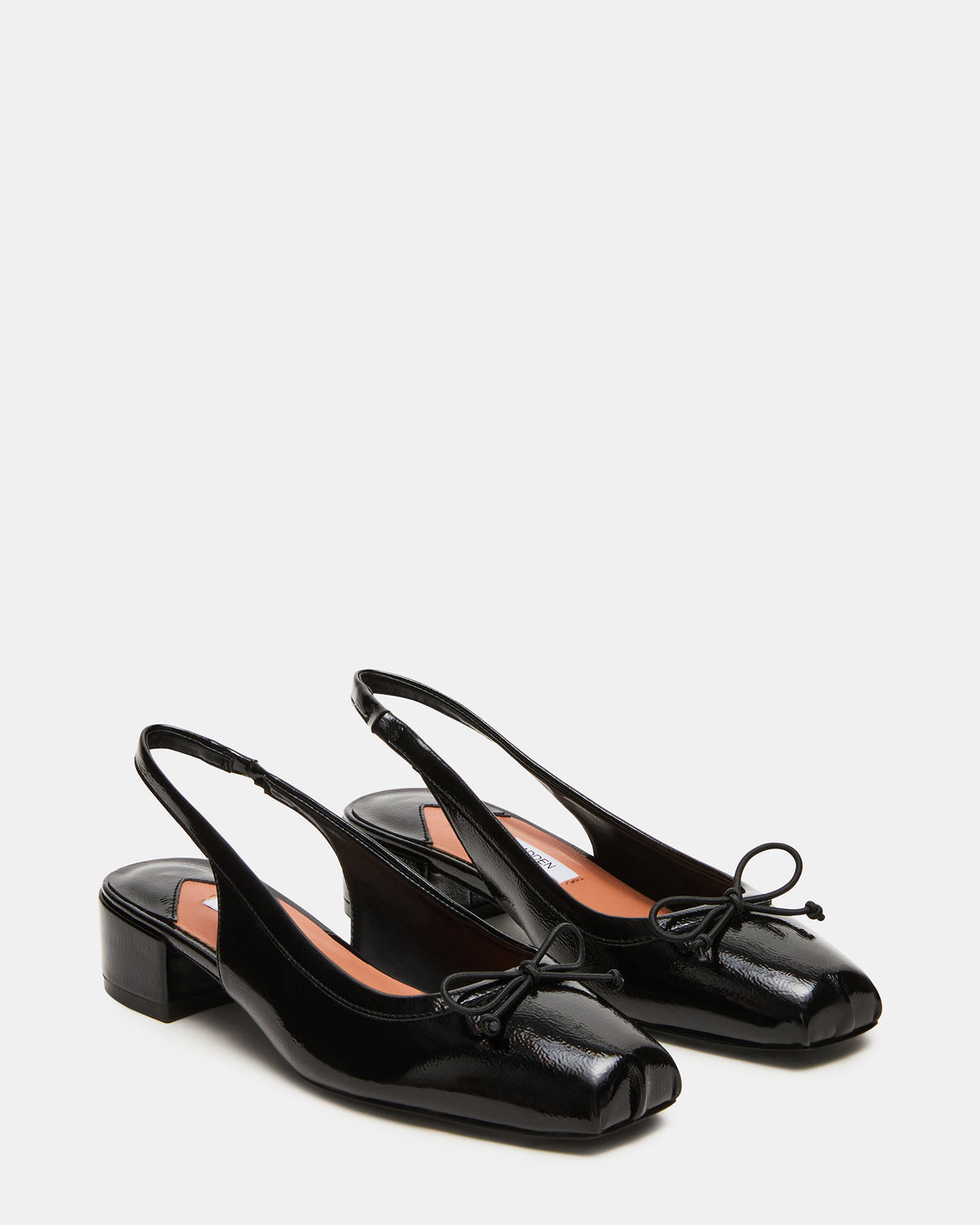 LOVED Black Crinkle Patent Square-Toe Slingback Ballet Women's Heel | Steve Madden New
