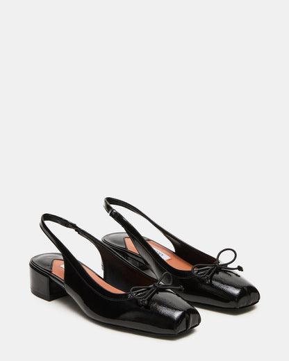 LOVED Black Crinkle Patent Square-Toe Slingback Ballet Women's Heel | Steve Madden New