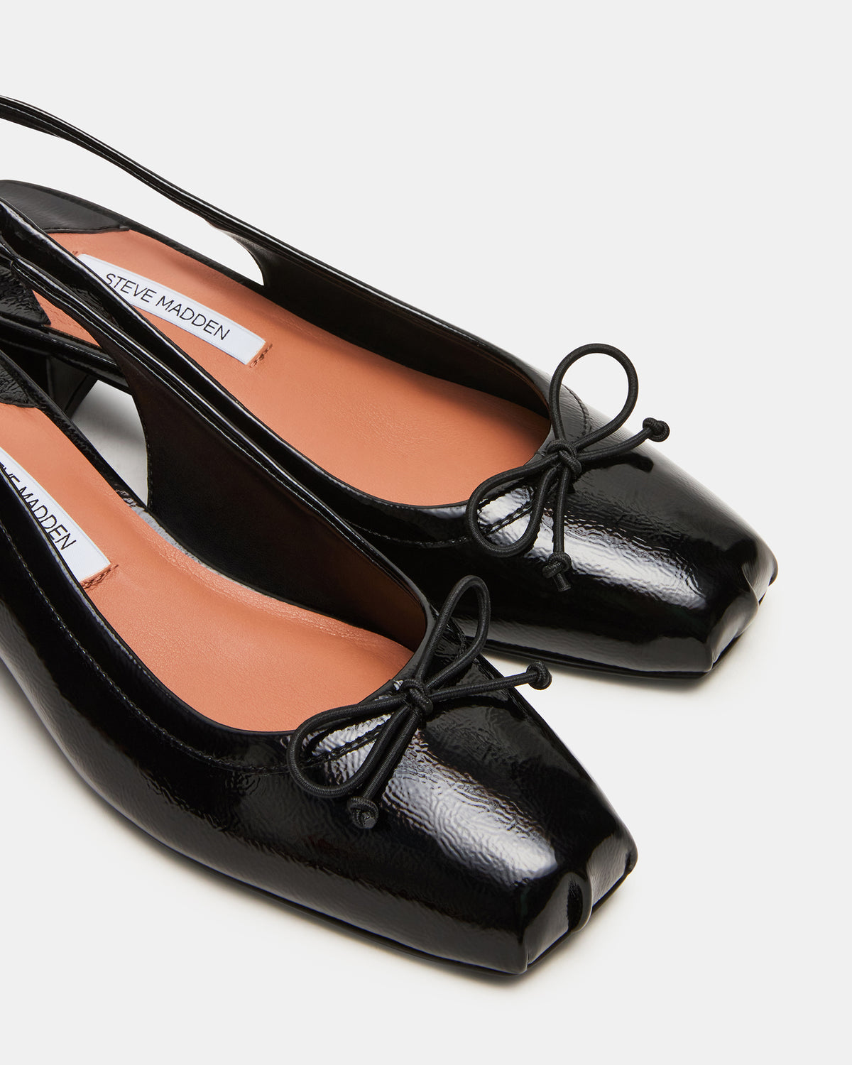 LOVED Black Crinkle Patent Square-Toe Slingback Ballet Women's Heel | Steve Madden New
