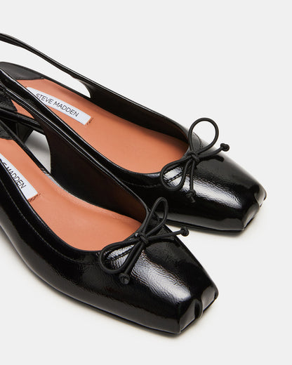 LOVED Black Crinkle Patent Square-Toe Slingback Ballet Women's Heel | Steve Madden New
