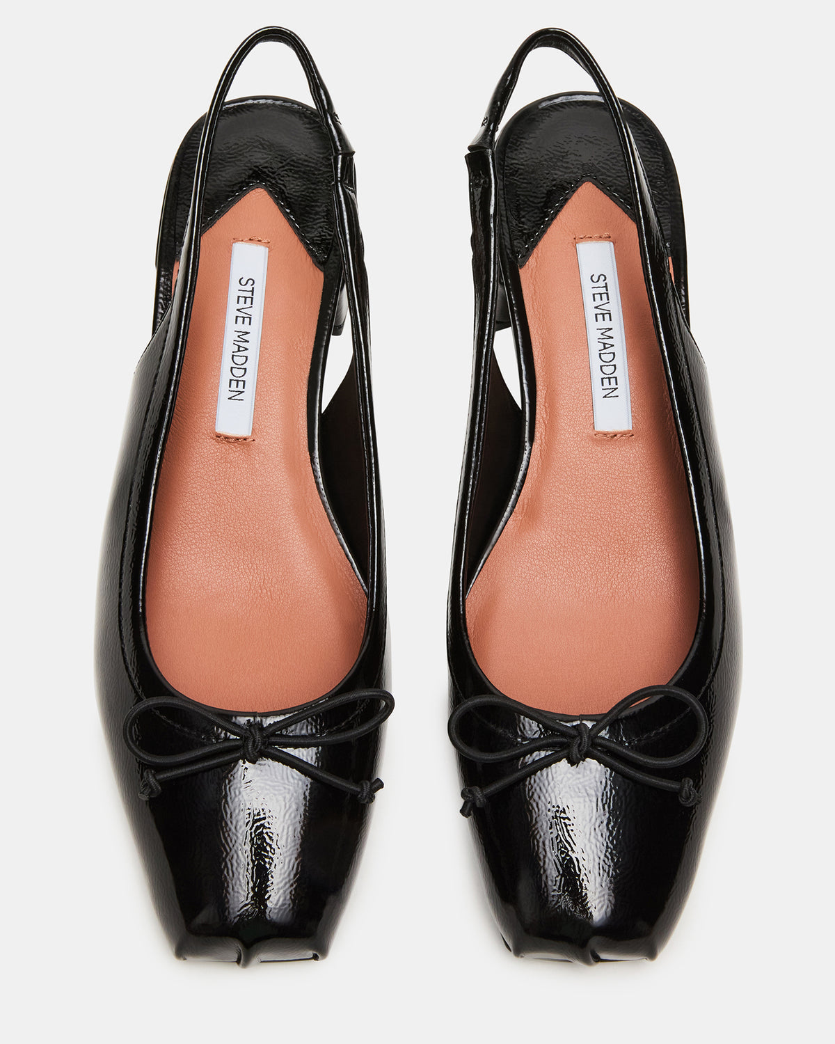 LOVED Black Crinkle Patent Square-Toe Slingback Ballet Women's Heel | Steve Madden New