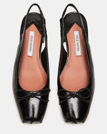 LOVED Black Crinkle Patent Square-Toe Slingback Ballet Women's Heel | Steve Madden New