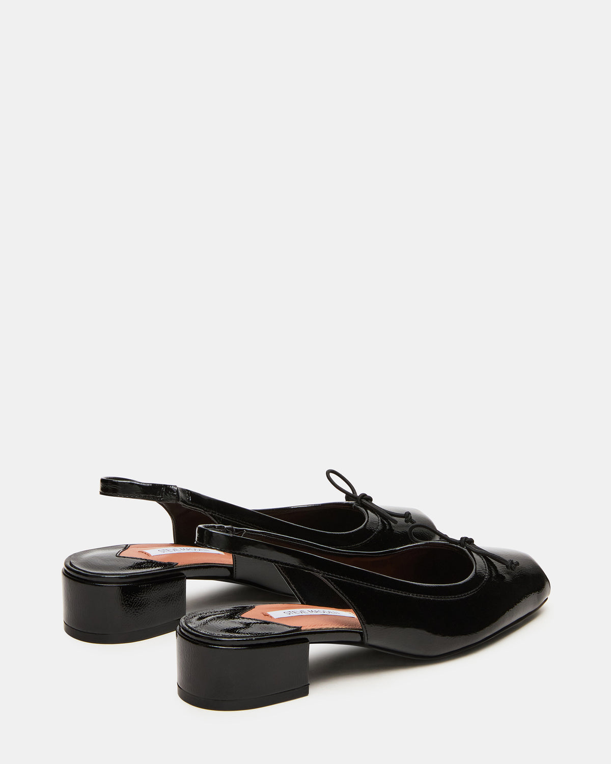 LOVED Black Crinkle Patent Square-Toe Slingback Ballet Women's Heel | Steve Madden New