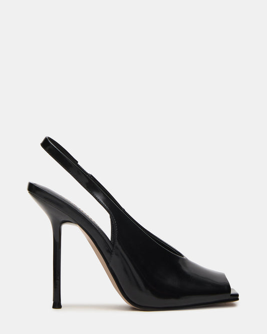 LUCIAN Black Leather Square-Toe Peep-Toe Slingback Women's Heel | Steve Madden Essential