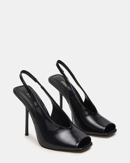 LUCIAN Black Leather Square-Toe Peep-Toe Slingback Women's Heel | Steve Madden Essential