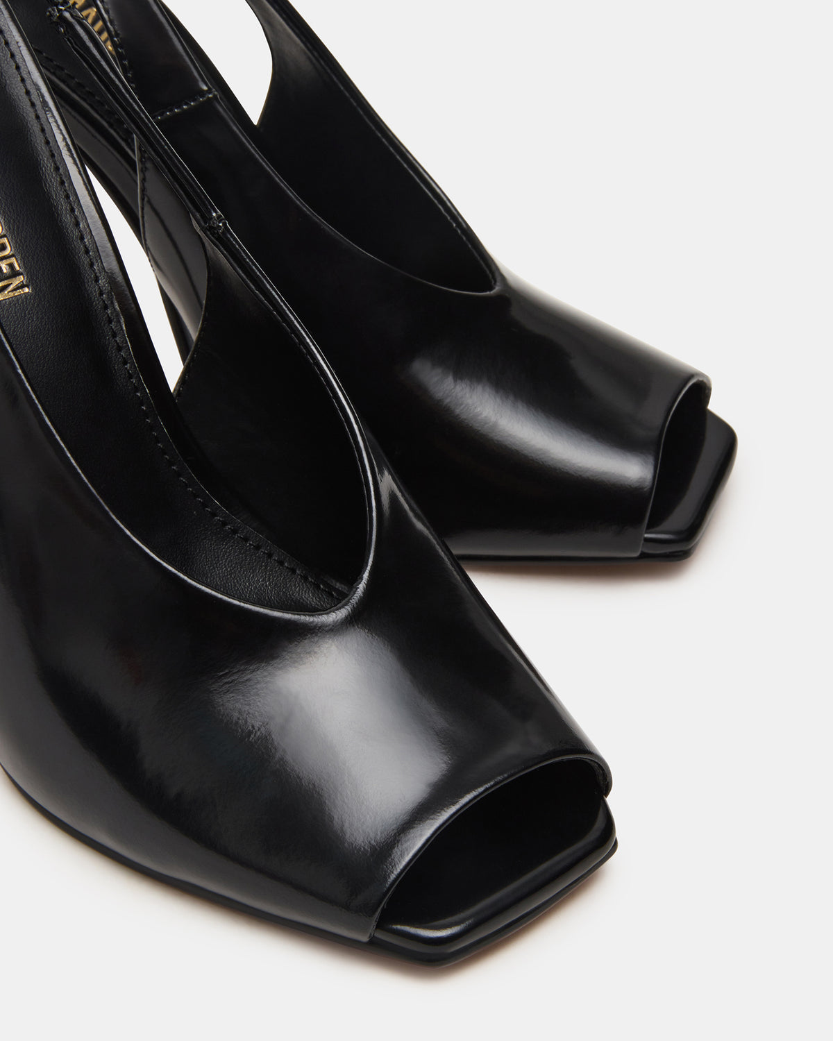 LUCIAN Black Leather Square-Toe Peep-Toe Slingback Women's Heel | Steve Madden Essential