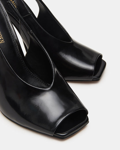 LUCIAN Black Leather Square-Toe Peep-Toe Slingback Women's Heel | Steve Madden Essential