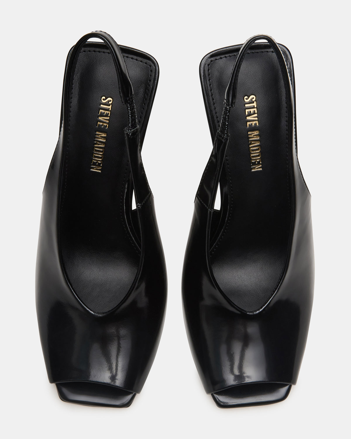 LUCIAN Black Leather Square-Toe Peep-Toe Slingback Women's Heel | Steve Madden Essential