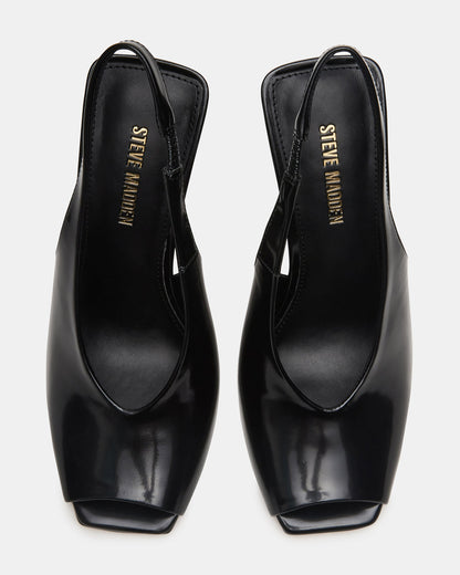 LUCIAN Black Leather Square-Toe Peep-Toe Slingback Women's Heel | Steve Madden Essential
