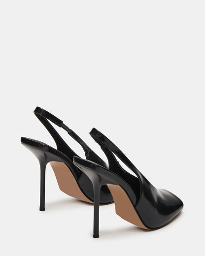 LUCIAN Black Leather Square-Toe Peep-Toe Slingback Women's Heel | Steve Madden Essential