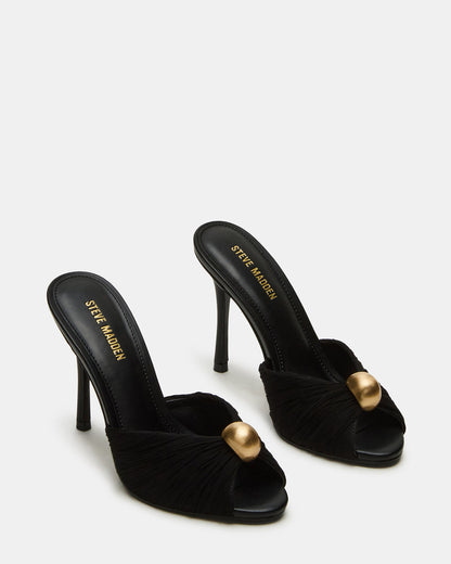 PRIYA Black/Gold Mule Women's Heel | Steve Madden Essential