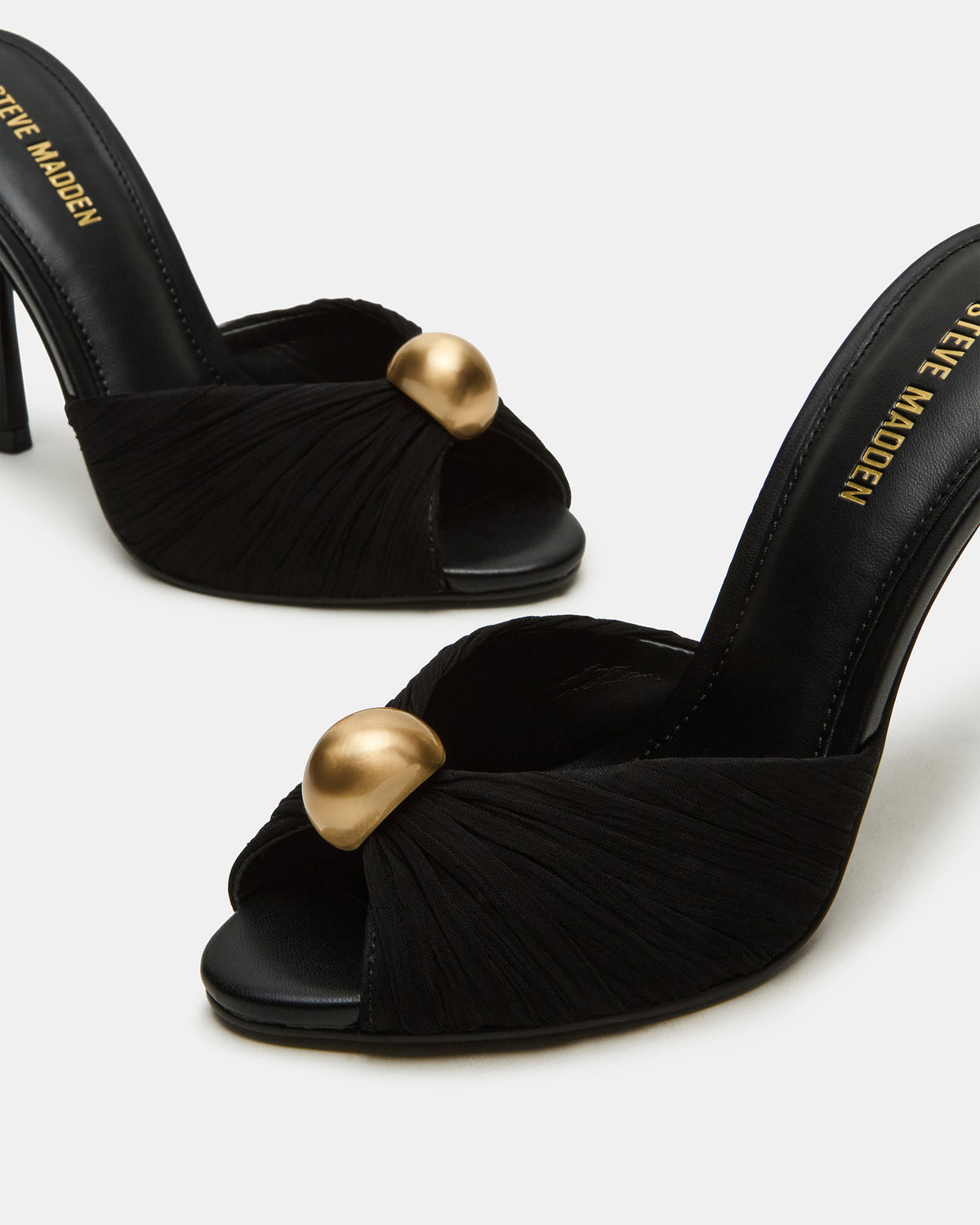 PRIYA Black/Gold Mule Women's Heel | Steve Madden Essential