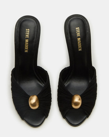 PRIYA Black/Gold Mule Women's Heel | Steve Madden Essential
