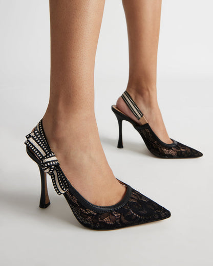 BRI Black Lace Slingback Pump Women's Heel | Steve Madden Hot Sale