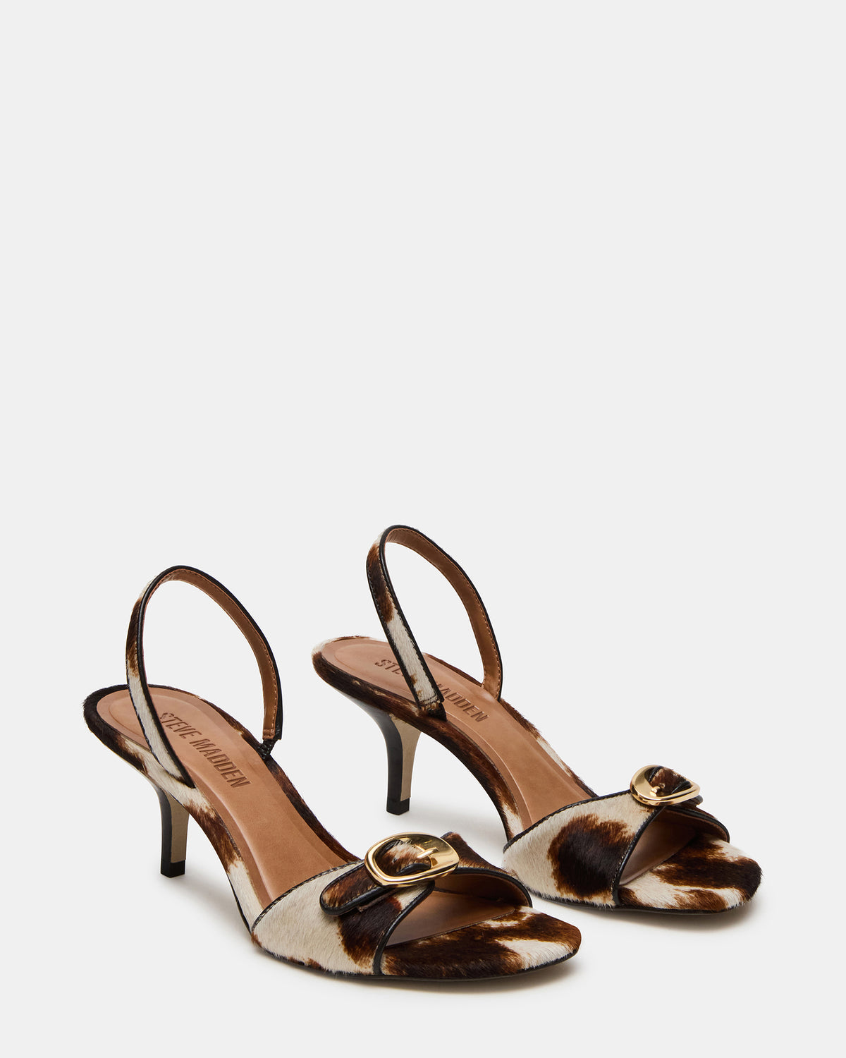 HENRIETTA Brown Cow Print Slingback Square-Toe Women's Heel | Steve Madden Value