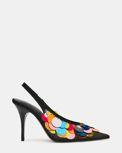 AVID Black Sequin Mesh Slingback Pointed Toe Pump Women's Heel | Steve Madden Customer Favorite