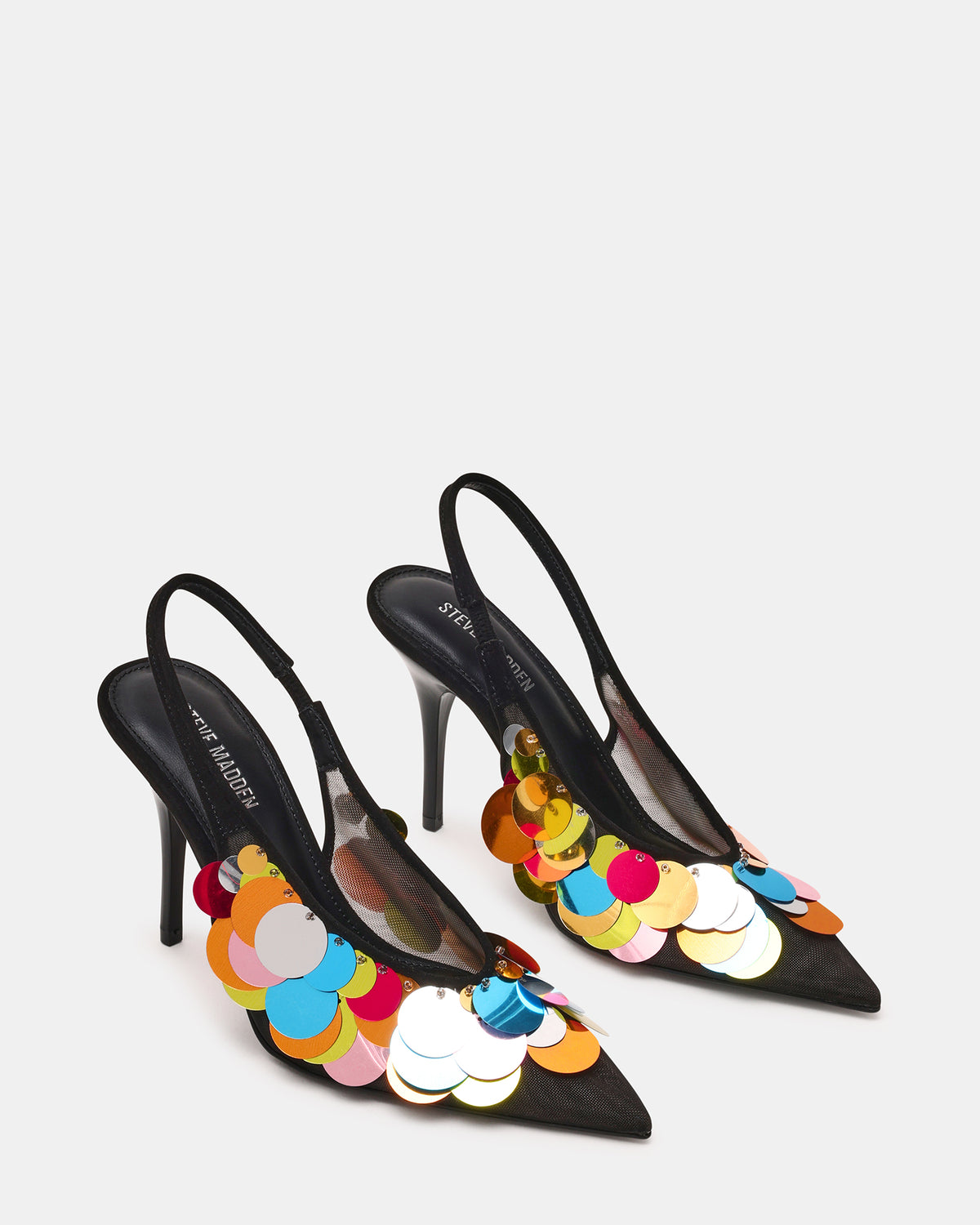 AVID Black Sequin Mesh Slingback Pointed Toe Pump Women's Heel | Steve Madden Customer Favorite