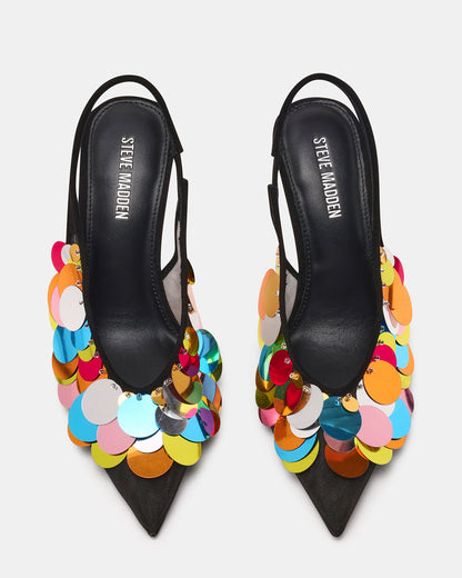 AVID Black Sequin Mesh Slingback Pointed Toe Pump Women's Heel | Steve Madden Customer Favorite